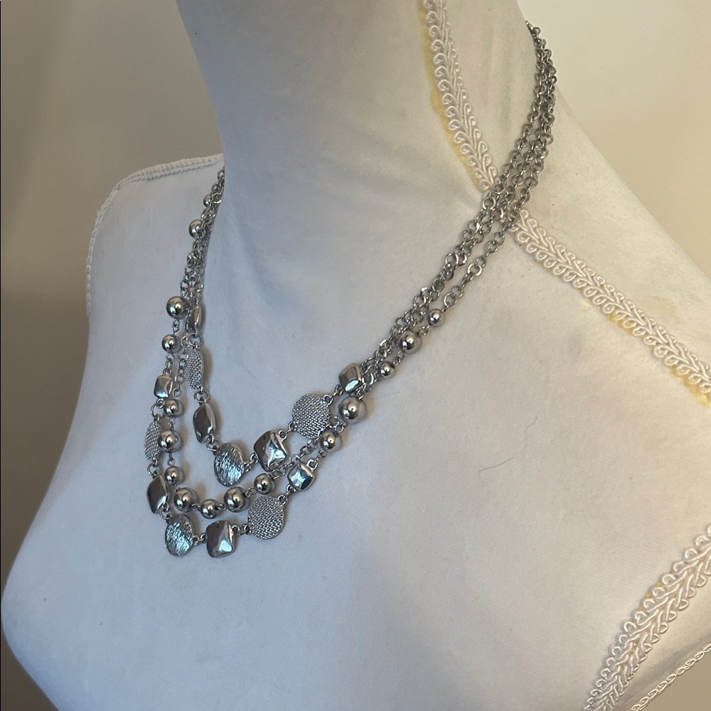 Silver Layered Statement Necklace | Multi Strand … - image 4